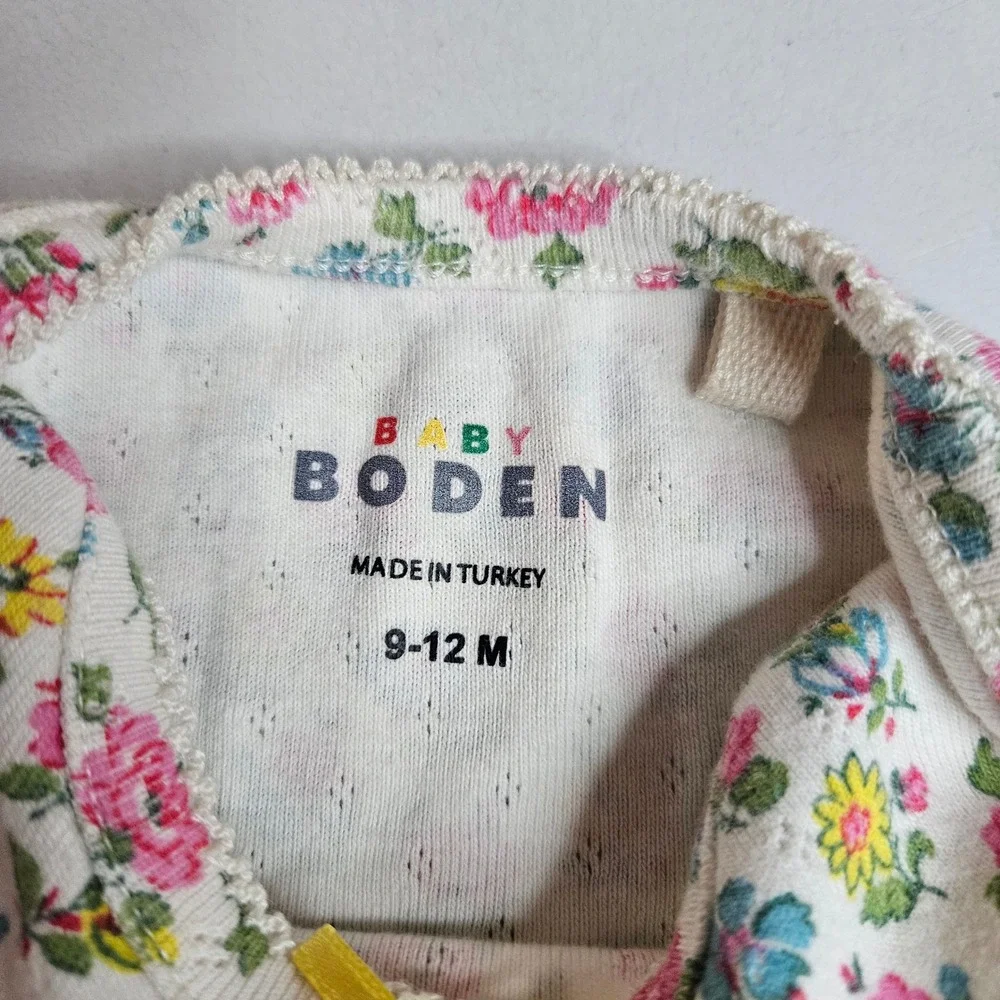 Baby Boden Floral Pointelle Pajama Set 2pc Cotton Pink Yellow Blue 9-12M 80cm